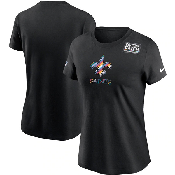 Women's New Orleans Saints Black NFL 2020 Sideline Crucial Catch Performance T-Shirt(Run Small)